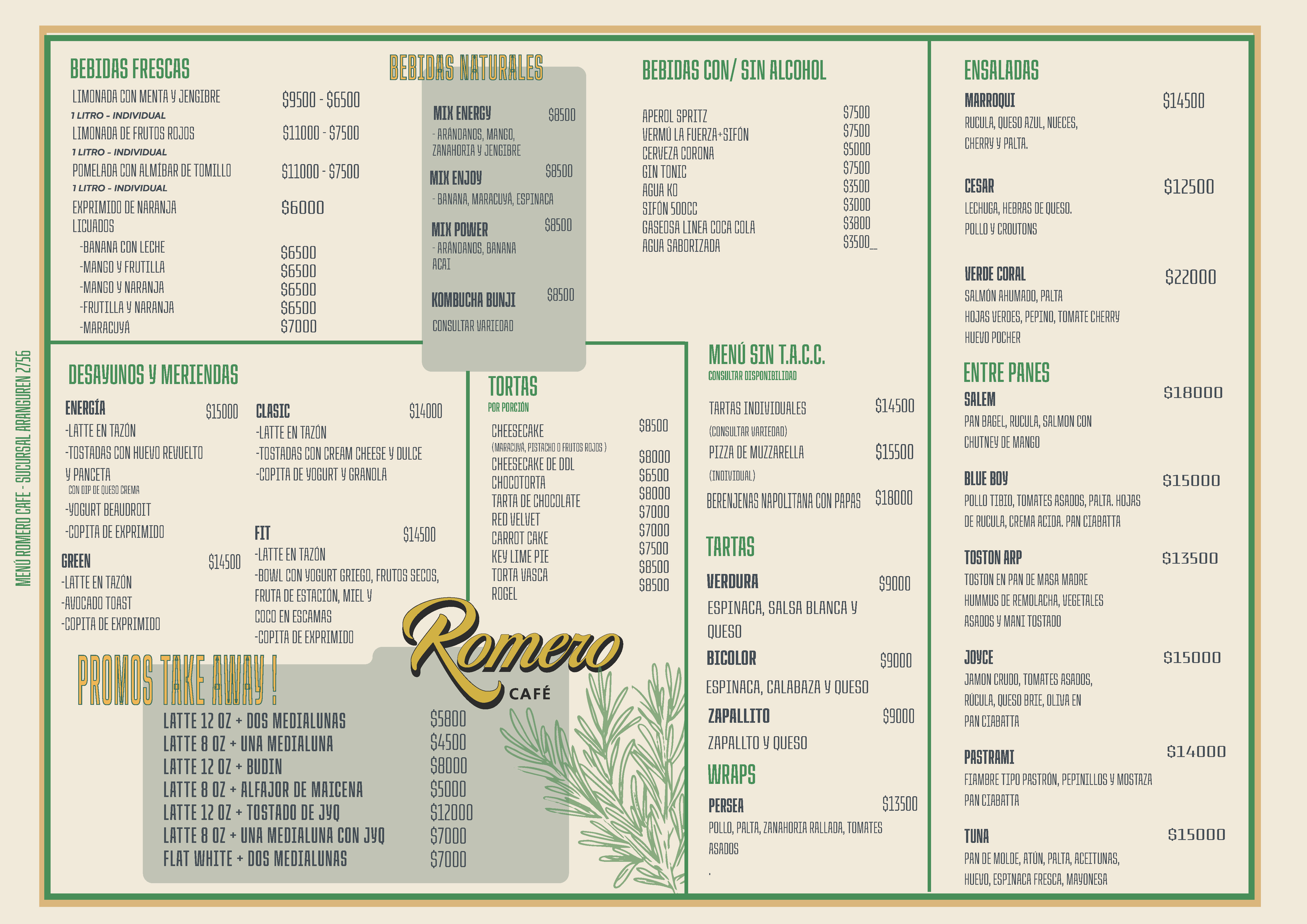 Romero Cafe Menu